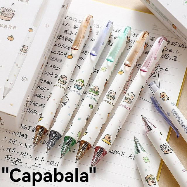 12er Set Capibala Gelstifte mit süßem Cartoon-Design, schnelltrocknende Tintenstifte in Schwarz und Blau für Kinder und Schüler - Bild 1