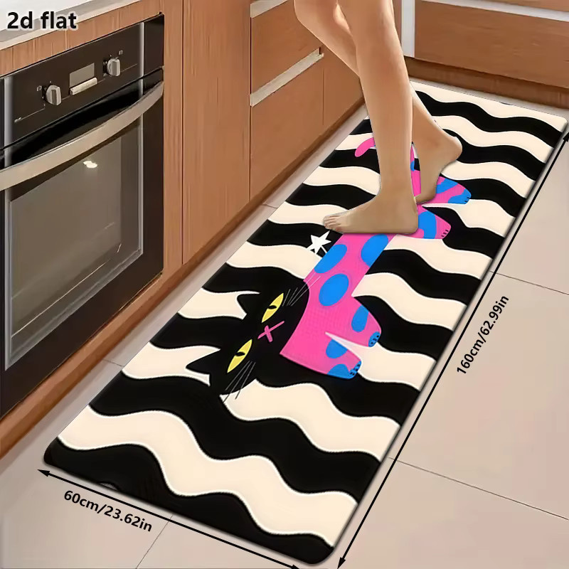 VIKAMA Cartoon-Katzen-Teppich mit abstraktem Katzen-Design, weich, rutschfest und waschbar, mehrfarbig, rechteckig - Bild 4
