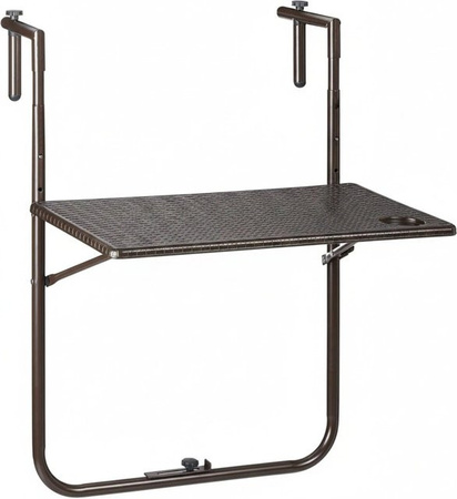 Relaxdays Balkonhängetisch aus Kunststoff und Metall in Braun mit Rattan-Optik, klappbar und höhenverstellbar, B/T/H: 72,5 x 59,5 x 59 cm