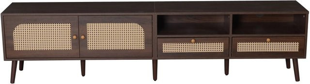 okwish TV Schrank im Mid-Century Design mit Rattan Türen und Schubladen in Braun, B/T/H: 200 x 37 x 49,5 cm - Bild 1