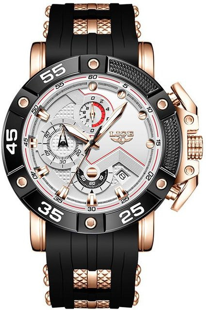 LIGE Armbanduhr, Quarz, Silikonarmband, Roségold, Weiß, Herren - Bild 1