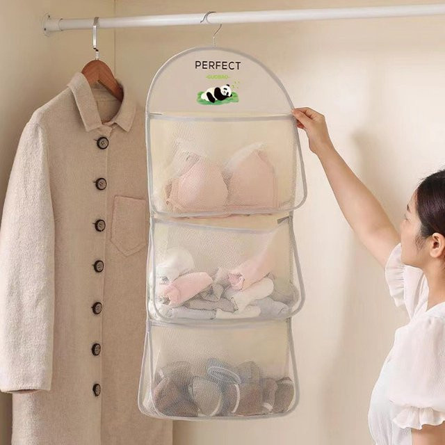 JETTING Wandhängende Mesh-Aufbewahrungstasche in Weiß zur Organisation von Unterwäsche, Socken und Spielzeug - Bild 1