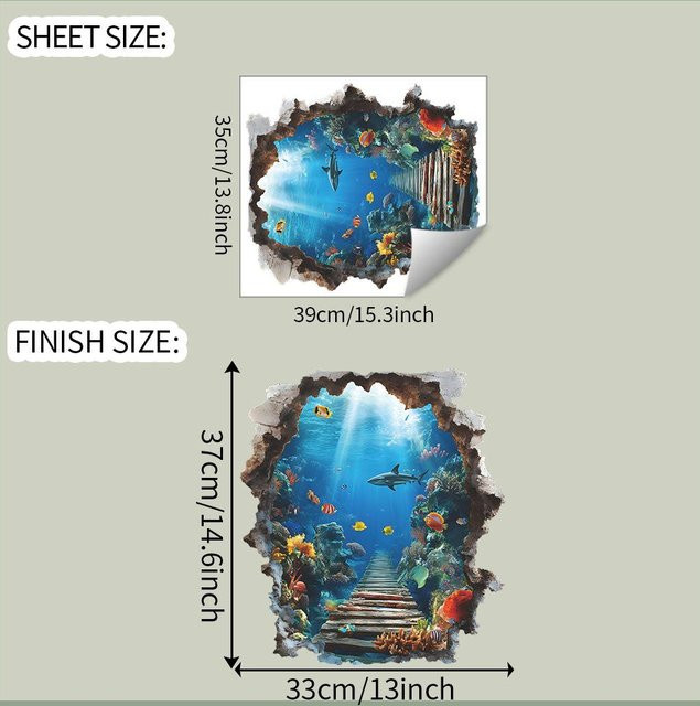 MENGN Top Wandaufkleber Unterwasserwelt Dekoration in Weiß und Blau, Breite: 35 cm, Höhe: 39 cm - Bild 1