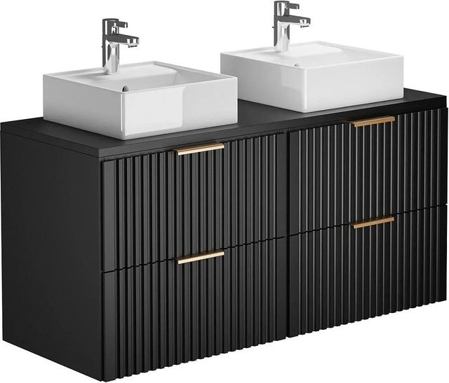 Vente-unique Doppelwaschtisch Zevara im Art-déco-Stil, Schwarz matt, B/T/H: 120 x 46 x 57 cm - Bild 1