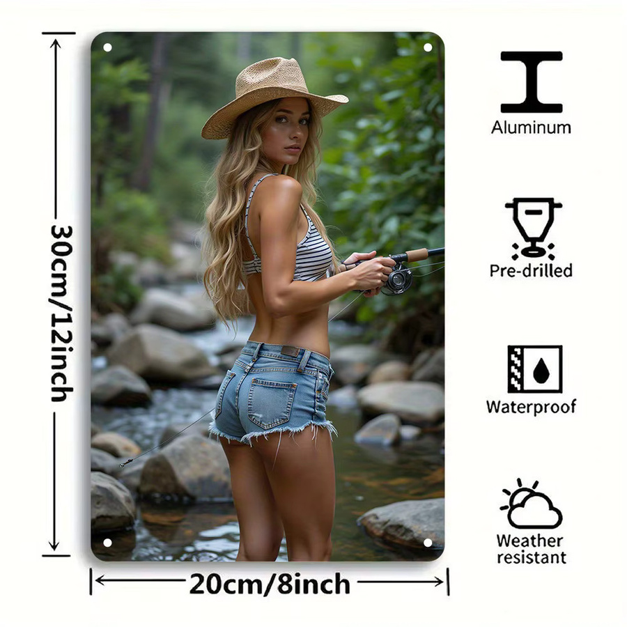 HELLOYOUNG Retro-Wandschild aus Aluminium mit Angelszene in Vintage-Optik, Mehrfarbig, B: 20,3 cm, H: 30,5 cm - Bild 3