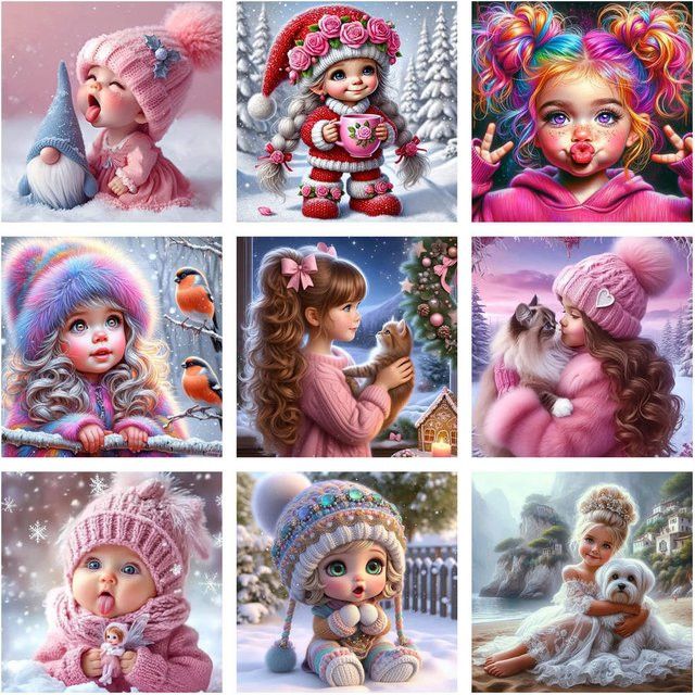 AZQSD 5D DIY Diamantmalerei Set Rosa Baby Gnome mit Winter Outfit und Wollmütze Full Round Stickerei Kit - Bild 1
