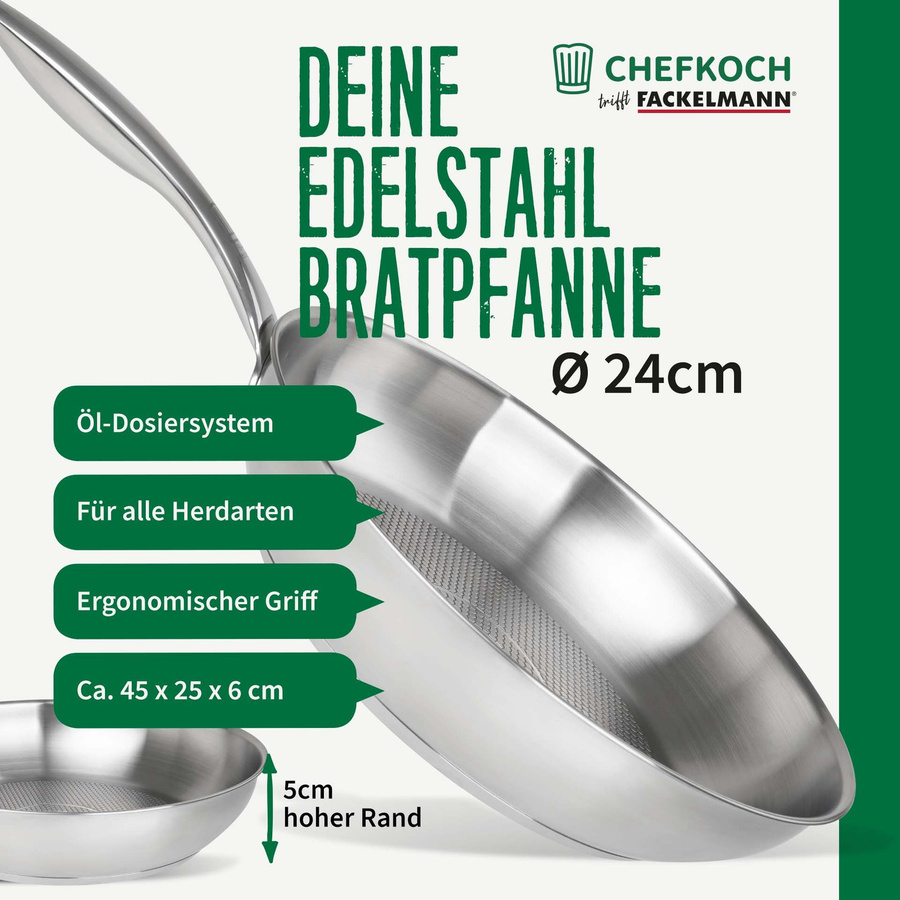 Fackelmann Bratpfanne München aus Edelstahl in Silber, Durchmesser: 24 cm - Bild 2
