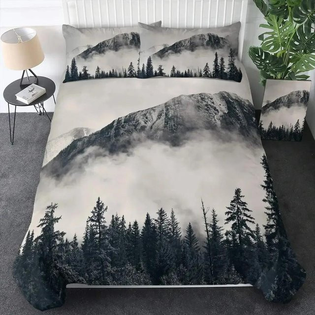Lodestar Bettwäscheset Smoky Mountain Misty Forest in Grau mit Bettdeckenbezug und Kissenbezug aus Mikrofaser, B/H: 173 x 218 cm - Bild 1