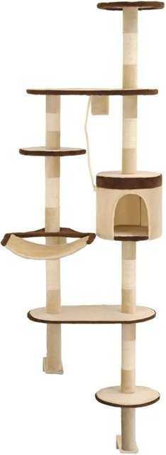 vidaXL Wandkratzbaum mit Sisal-Kratzsäulen und Plüsch in Beige/Braun, Höhe: 194 cm - Bild 1