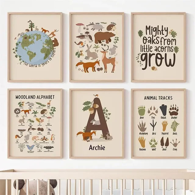 Erdfuchs Wandkunst Poster mit Tieren und Alphabet für das Kinderzimmer, Mehrfarbig, B/H: 25,0 x 25,0 cm - Bild 1