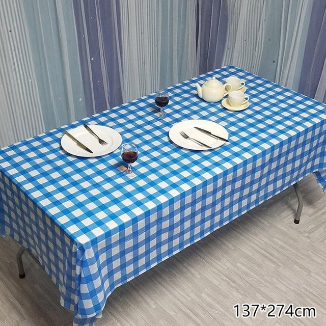 Yiran Furniture Einwegtischdecke aus PVC für Geburtstagspartys, blau kariert, wasserabweisend und ölbeständig - Bild 1