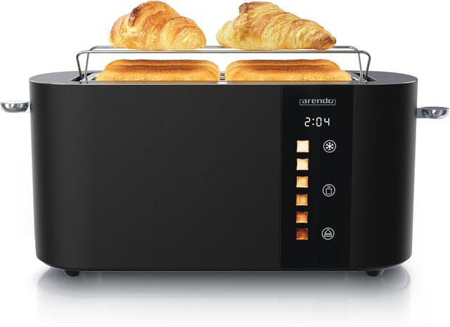 Arendo Toaster Edelstahl mit Touch Display, 1500 W, 2 Langschlitze für 4 Scheiben, inklusive Brötchenaufsatz, Farbe: Silber/Schwarz - Bild 1