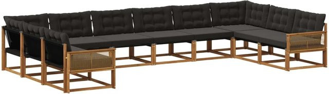 vidaXL Outdoor-Sofagarnitur in U-Form aus Akazienholz mit 10 Kissen in Schwarz und Braun - Bild 1