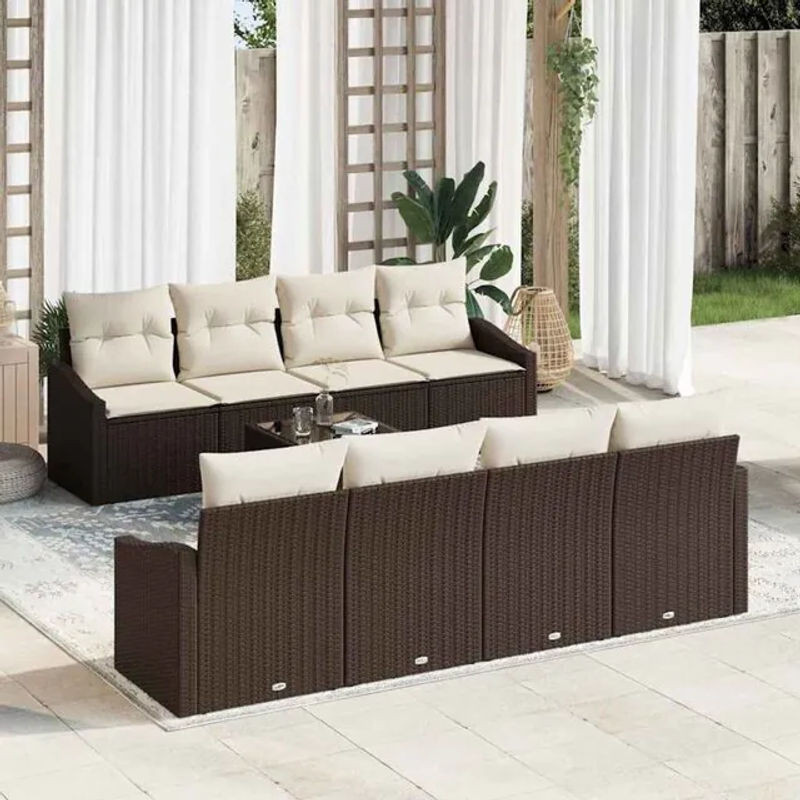 Vidaxl Garten-Sofa-Set aus Polyrattan mit 7-teiligen Kissen in Braun und Beige, Loungemöbel Set, B/T/H: 55 x 55 x 37 cm - Bild 1