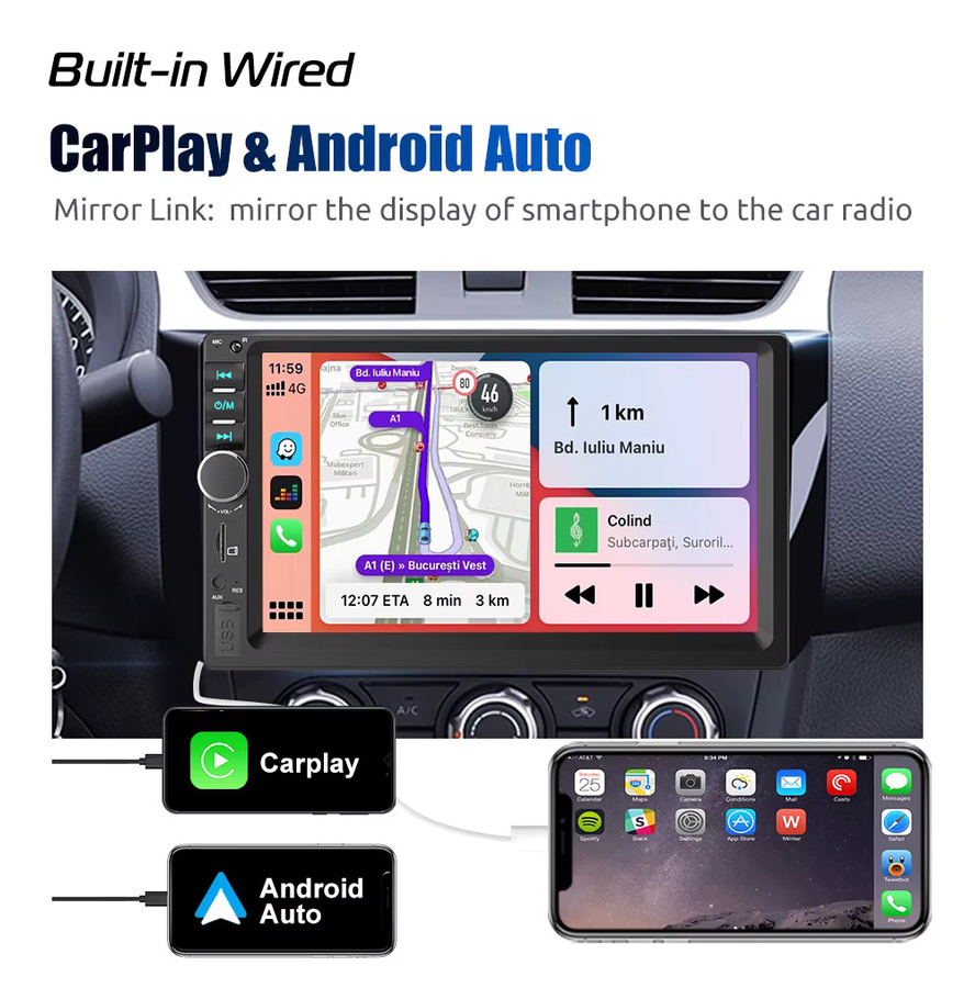 ESSGOO 7-Zoll Doppel-DIN Universelles Autoradio mit Carplay, Android Auto, Bluetooth, USB und AUX in Schwarz - Bild 5
