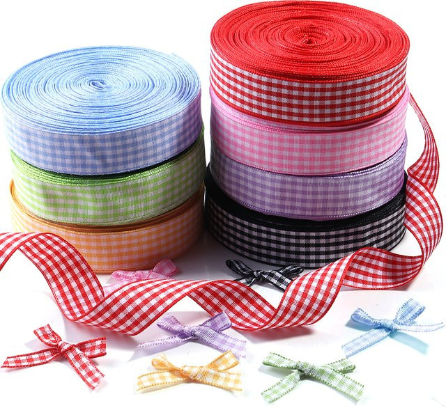 Gitter Plaid Band aus Polyester für DIY Dekorationen und Blumenverpackungen, 10 Yards, Gelb/Mehrfarbig - Bild 1
