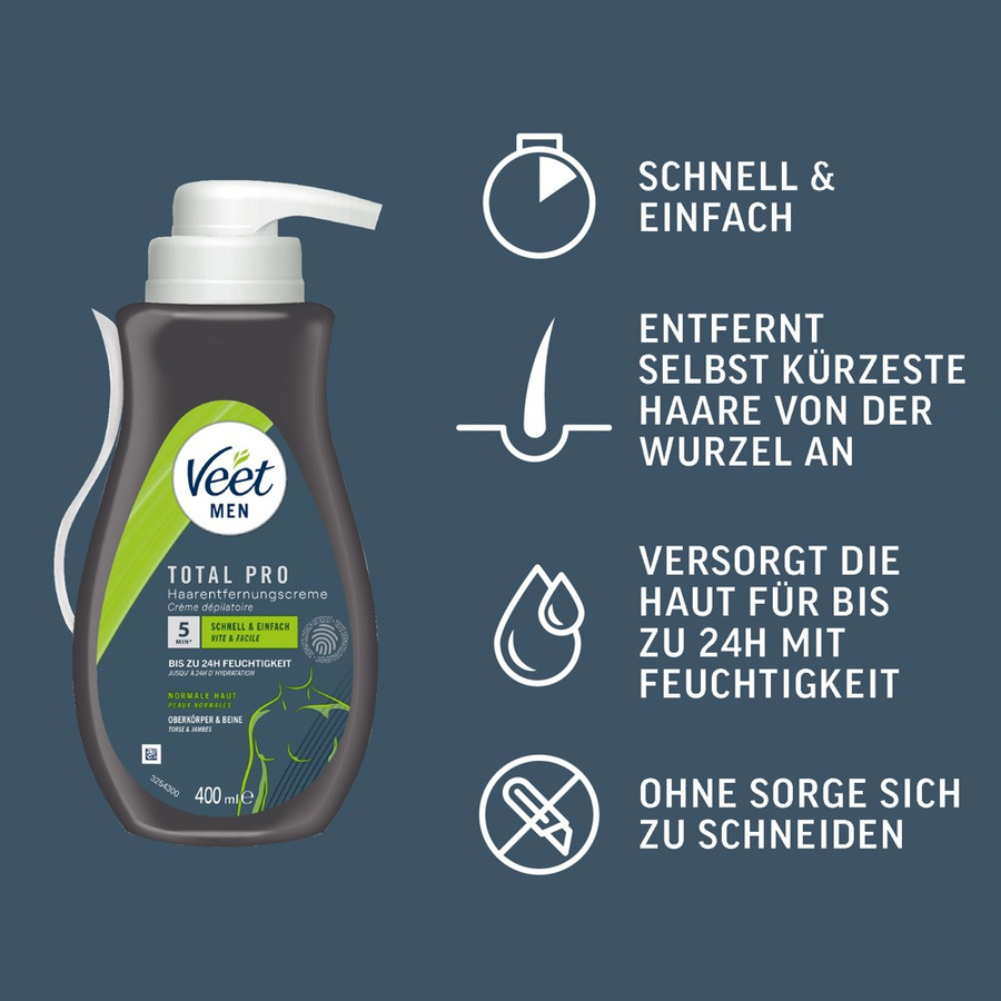 Veet Men Total Pro Enthaarungscreme, 400 ml, Herren - Bild 3