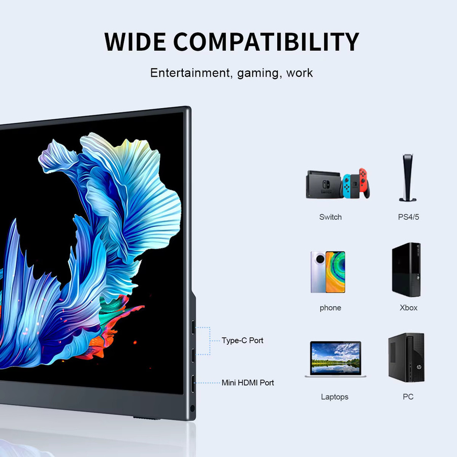 Unew Premium tragbarer Monitor 13,3 Zoll in Schwarz mit 2,5K QHD Auflösung, 16:10 Format, USB-C und HDMI für Xbox und Switch - Bild 4