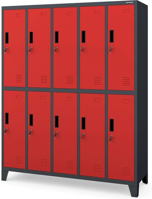 Jan Nowak Metallspind Umkleideschrank mit 10 Fächern, Anthrazit Rot, B/T/H: 136 x 45 x 172 cm - Bild 1
