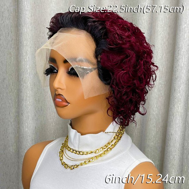 OYM HAIR Lace-Front-Perücke, Pixie-Schnitt, nass und gewellt, brasilianisches Echthaar, Damen - Bild 1