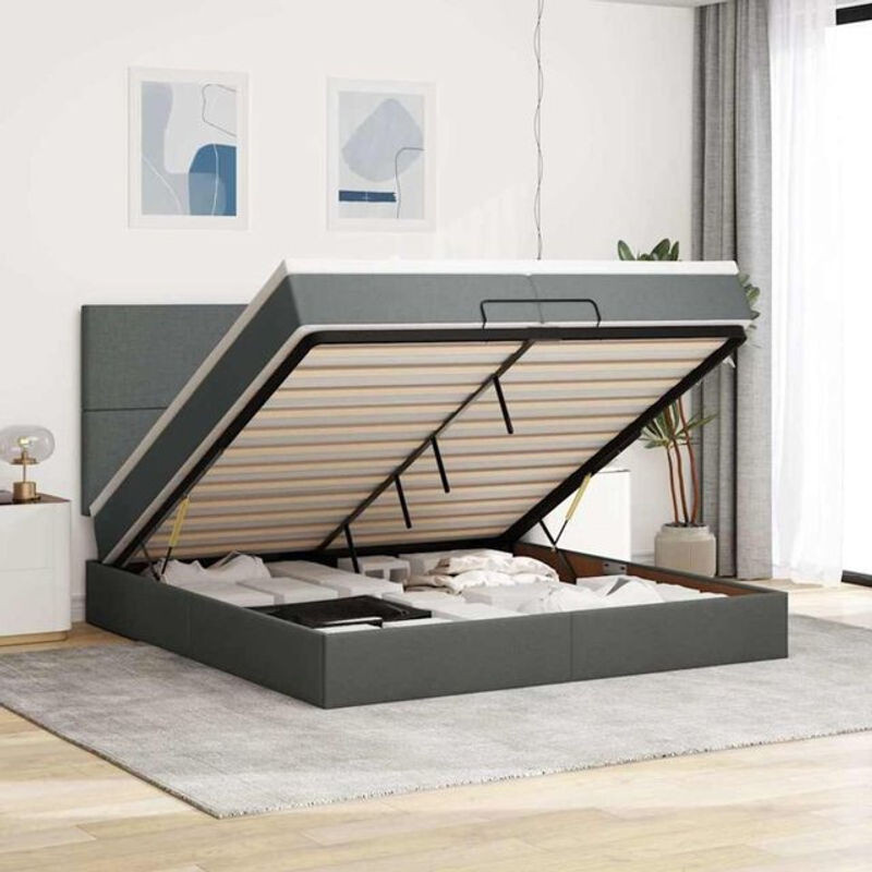 Vidaxl Ottoman Polsterbett mit Matratze und LED in Dunkelgrau B/T/H: 200 x 203 x 128 cm - Bild 1