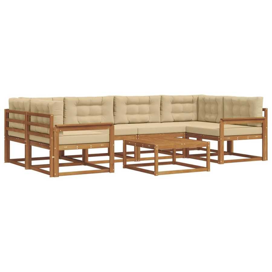 vidaXL Outdoor-Sofagarnitur L-Form aus Akazienholz mit 7 Kissen in Natur und Beige - Bild 2