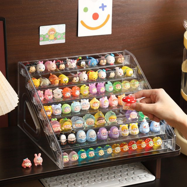 Präsentationsständer für Handyhüllen in transparentem Design aus Kunststoff mit Treppenstufen-Design als Desktop-Aufbewahrungsregal für digitales Zubehör - Bild 1