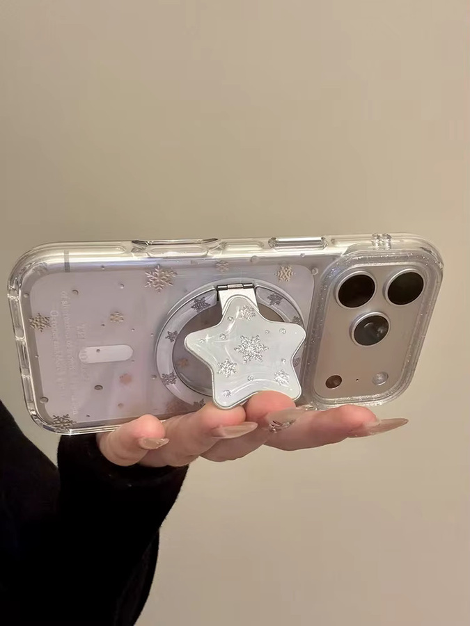 KASONPAI Magnetische iPhone Schutzhülle mit Bling Schneeflocke Stern Design für iPhone 17 Pro Max 16 15 14 13 Transparent und MagSafe kompatibel - Bild 2