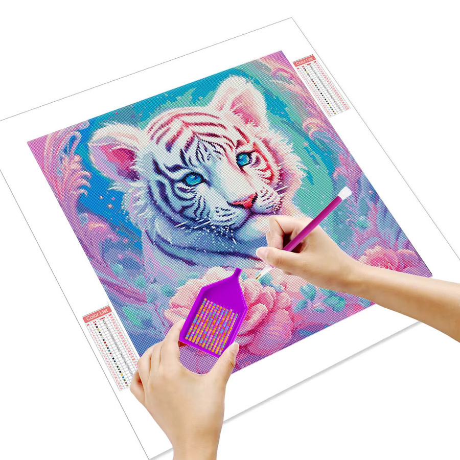 Huacan Diamantgemälde Tiger und Blumen Wanddekoration Multicolour B: 20 cm, H: 20 cm - Bild 2