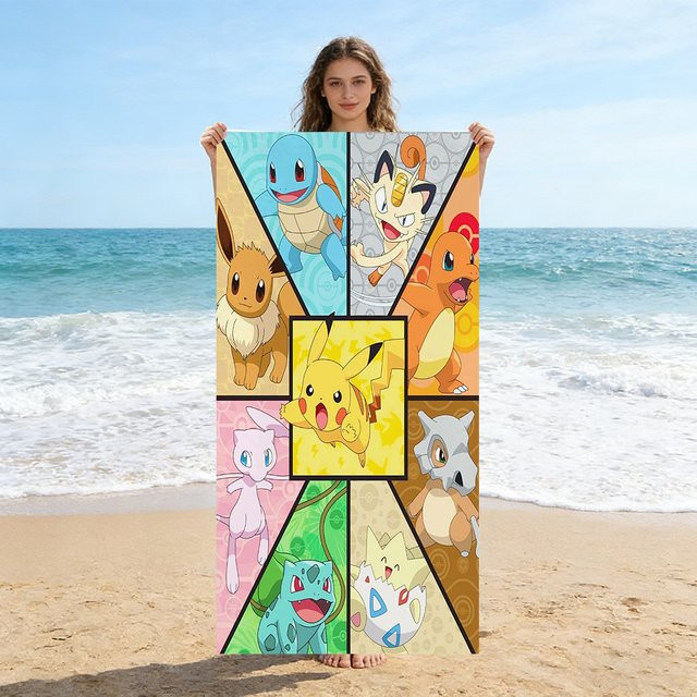 Potdemiel Pokemon Pikachu Strandtuch, schnelltrocknendes und saugfähiges Badetuch in Multicolour - Bild 1