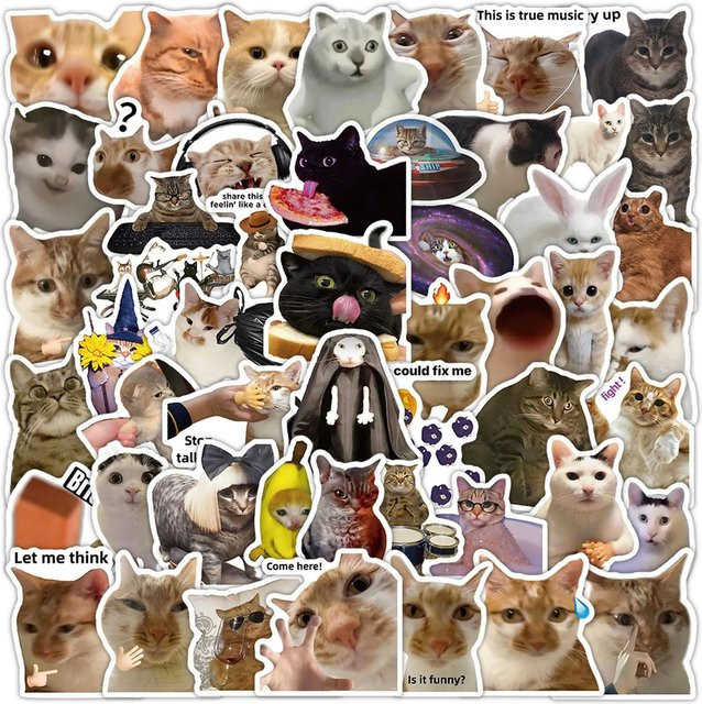 56 Stück Kawaii Cat Meme Sticker Set von YourLife Store, wasserfeste UV-beschichtete Aufkleber in Multicolour für Journaling und Geräte - Bild 1