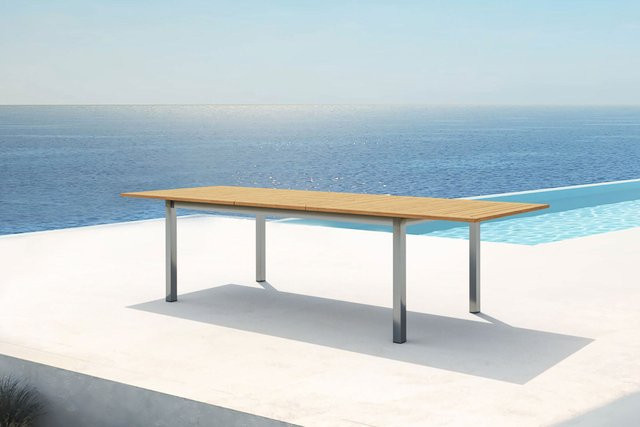 OUTFLEXX Ausziehtisch für den Garten aus Teakholz und Edelstahl in Braun, B/T: 200 bis 300 x 100 cm - Bild 1