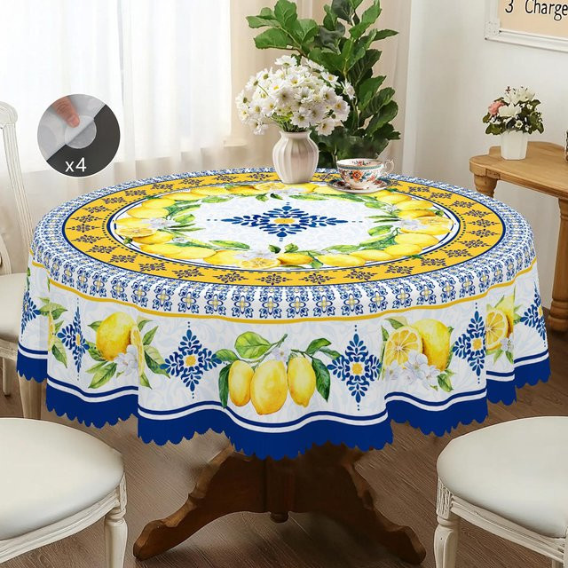 JINGYUE Pet Tischdecke im Retro-Bauernhaus-Stil mit Lamm- und Blumenmuster, rund, Mehrfarbig, Durchmesser: 180 cm - Bild 1