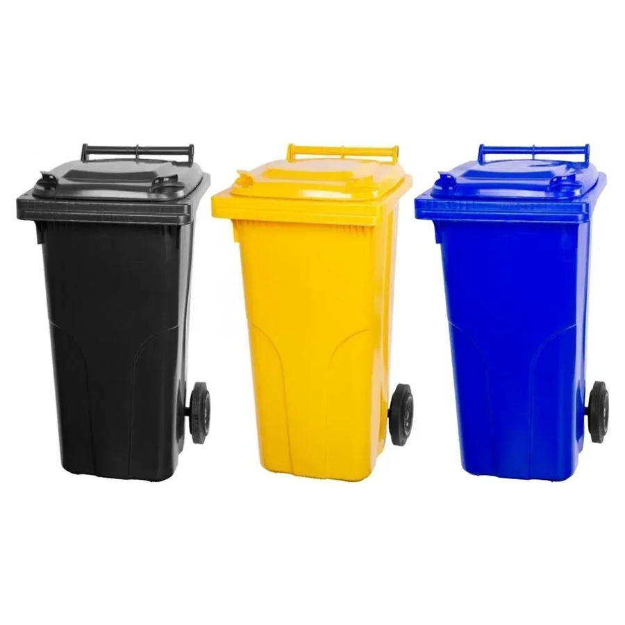 PROREGAL SuperSparSet 3x Mülltonne mit 2 Rädern aus HDPE-Kunststoff, 120 Liter, Grau, Schwarz, Gelb und Blau - Bild 2