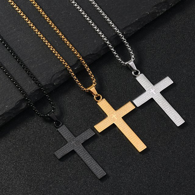 DAIPAN Halskette Edelstahl, Kreuzanhänger und Vaterunser, Unisex - Bild 1