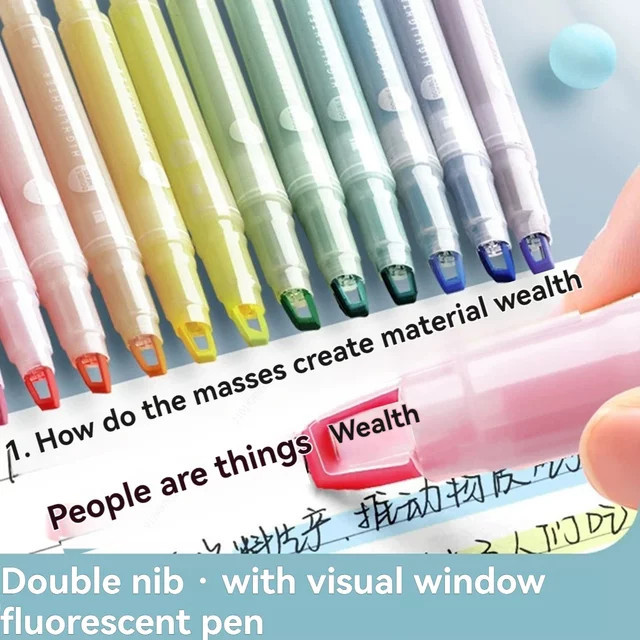 Kissbuty Textmarker 5er-Pack mit Doppelkopf und transparenter Sichtspitze in hellen Farben für Schule und Büro - Bild 1