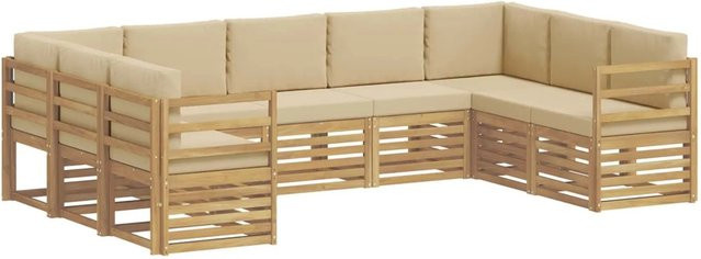 vidaXL Ecksofa Set 9-teilig in Weiß und Beige aus Polyester und Akazienholz, B/T/H: 304 x 185,5 x 73 cm - Bild 1
