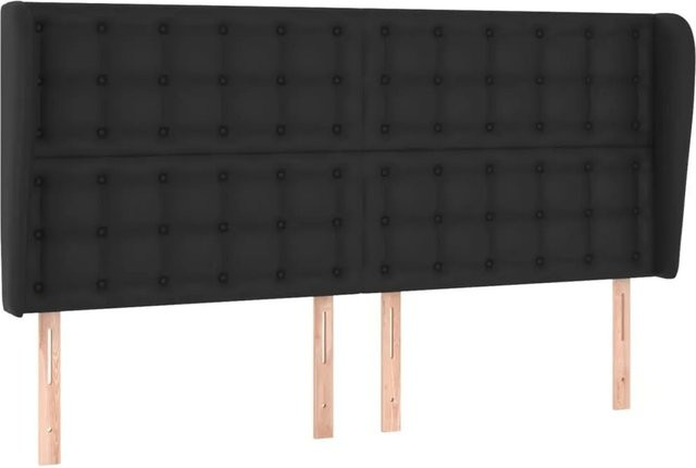 vidaXL Kopfteil mit Ohren in Schwarz aus Kunstleder, B/T/H: 183 x 23 x 118/128 cm - Bild 1