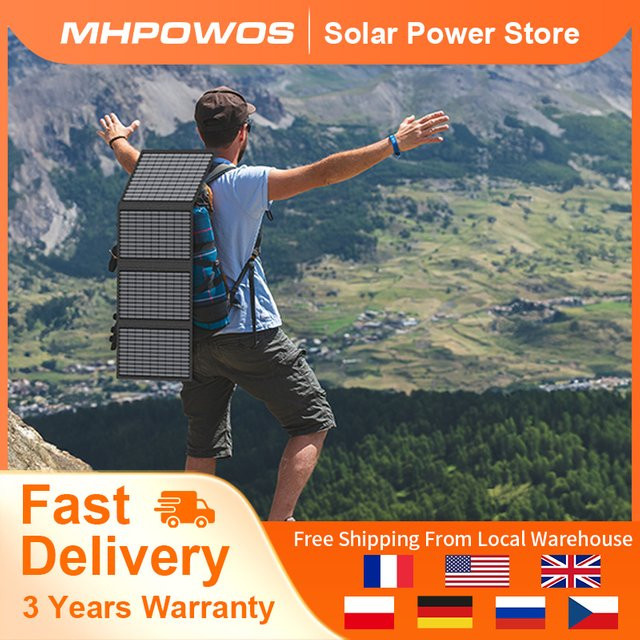 MHPOWOS 60W 18V Faltbares Solarpanel Tragbares Solarladegerät in Schwarz für Laptop, Solargenerator, Camping und Angeln - Bild 1