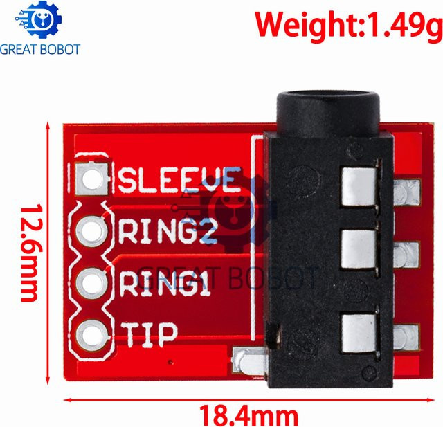 Baishundianzi 3,5-mm-TRRS-Klinken-Audioadapter-Breakout-Board in Rot für Kopfhörer, Audiogeräte und Arduino-DIY-Projekte - Bild 1