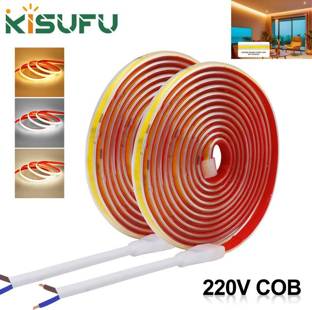KISUFU COB LED-Streifen IP65 wasserdicht, 240 LEDs/m, AC 220 V, selbstklebend und zuschneidbar, weißes Licht (3000 K, 4000 K, 6000 K) - Bild 1