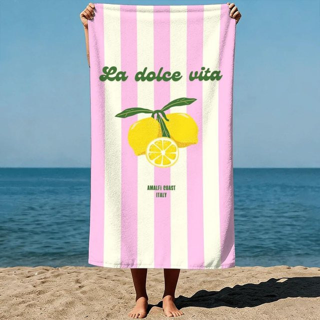 JMG Household Supplies La Dolce Vita Amalfi Zitrone Strandtuch, schnelltrocknendes und saugfähiges Polyesterhandtuch in Pink, B/L: 100 x 180 cm - Bild 1