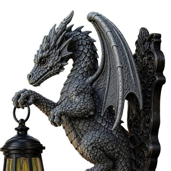 WillowEagle Solar Drache Wandleuchte Außen Vintage Harz Skulptur in Bronze und Schwarz mit LED und Dämmerungssensor - Bild 5