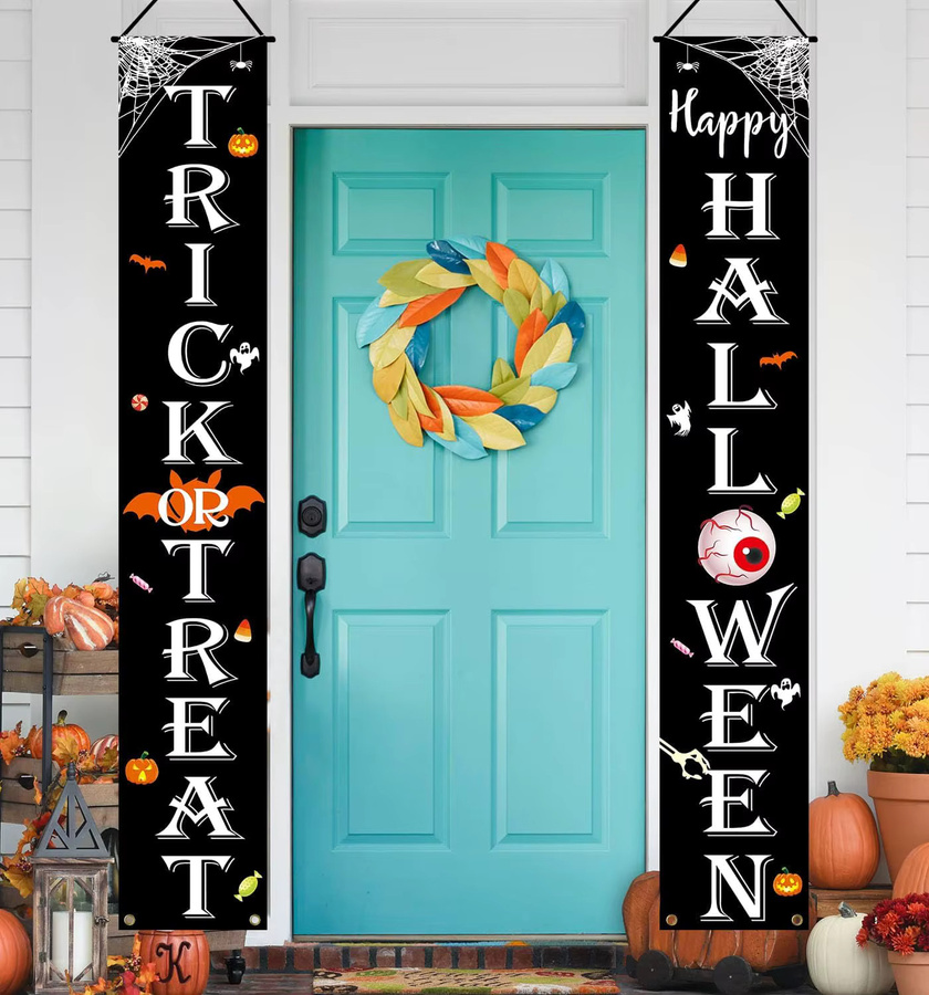 VIKAMA Halloween Trick or Treat Banner Dekoration für Innen und Außen, weißes Textil-Wimpelbanner mit Schriftzug, Breite: 30 cm, Höhe: 180 cm - Bild 4