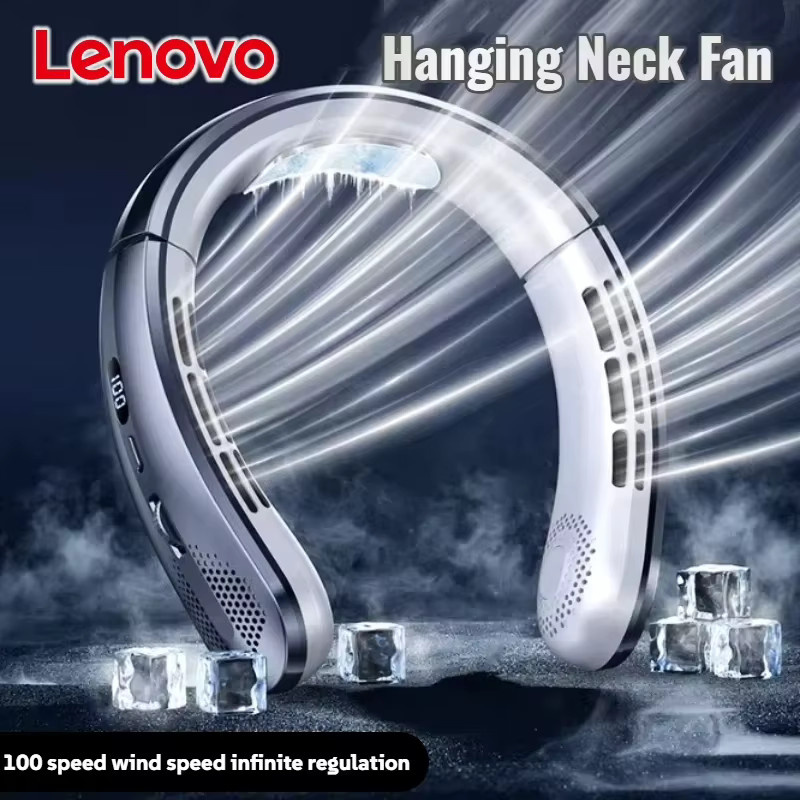 Lenovo AirCooling Halsventilator Blau mit LED-Digitalanzeige und 10000mAh Akku, tragbarer blattloser USB-Ventilator - Bild 2