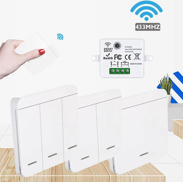 Szaoju Drahtloser Licht-Wandschalter mit RF 433MHz Fernbedienung für Smart Beleuchtung und LED, 1/2/3 Gang, Weiß - Bild 1