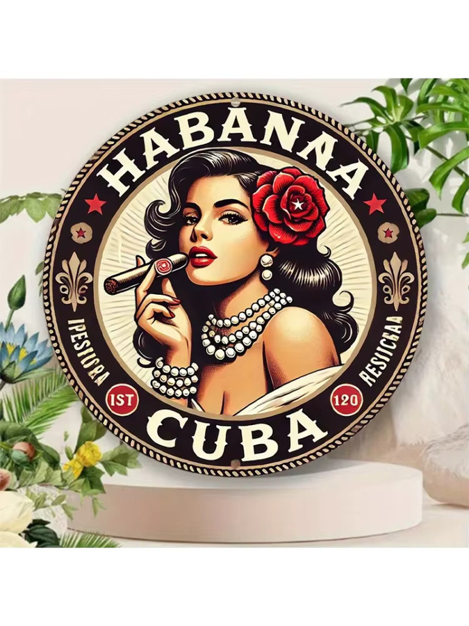 Vintage Aluminium-Blechschild Potdemiel Havana Cuban Cigar Beauty Wandkunst Rot, Durchmesser: 20,3 cm - Bild 5