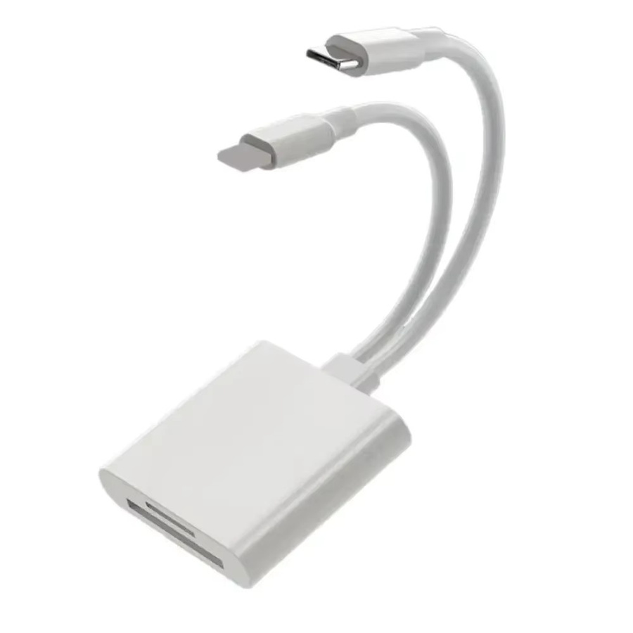 2-in-1 OTG Kartenleser Typ C und Lightning auf SD-TF Speicherkartenadapter in Weiß für iPhone, PC und Laptop ohne App-Anforderung - Bild 4