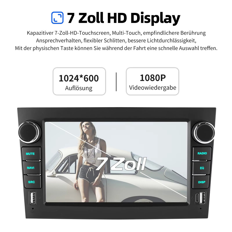 MOPECT 2Din Android Autoradio mit 7 Zoll Display, GPS, RDS und Dual USB für Opel Astra H G J Zafira B Corsa C D Antara Vectra Vivaro in Schwarz mit CarPlay - Bild 4