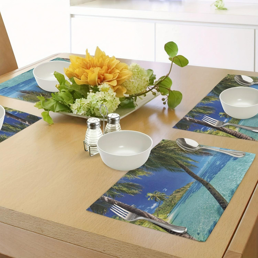 JF TableLinen Platzsets im tropischen Strand-Palmenbaum-Design, 4er-Set Meereslandschaft Küchenmatten zur Tischdekoration für Zuhause und Restaurant - Bild 2